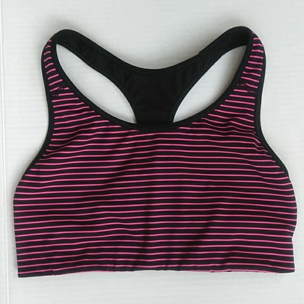 Old Navy Active Go-Dry Racerback Striped Sports Bra M Black Pink